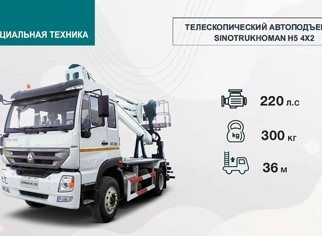 ТЕЛЕСКОПИЧЕСКИЙ АВТОПОДЪЕМНИК  SINOTRUKHOMAN Н5 4Х2 
